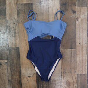 Kona Sol Womans Medium Two Tone Blue One Piece Cut Out Swimsuit